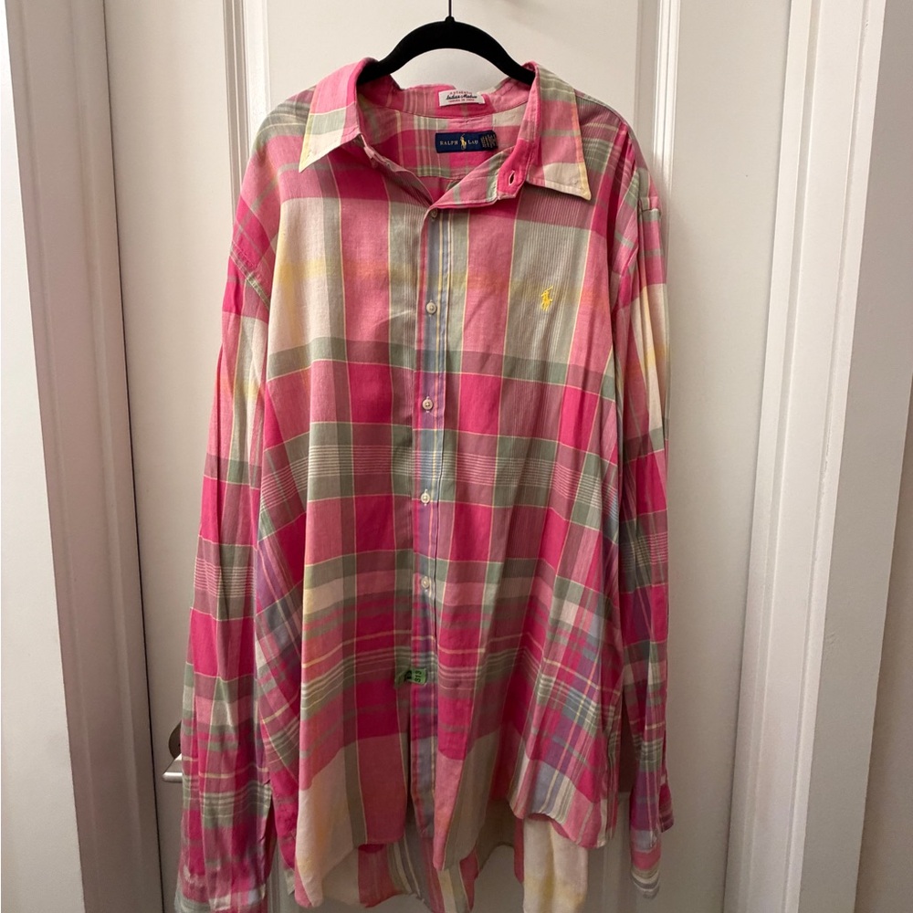 Polo by Ralph Lauren Pink Plaid Button-Down Shirt with Green Accents